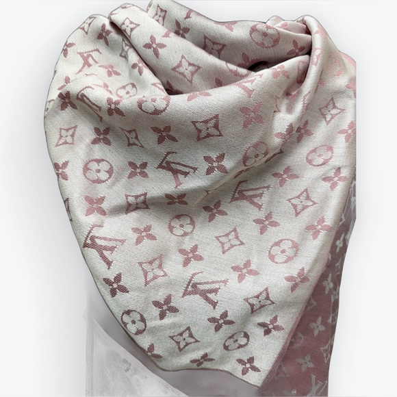 Auth Louis Vuitton Monogram Shine Rose Pink Ivory Shawl LV Wrap Stole Scarf - Picture 7 of 15